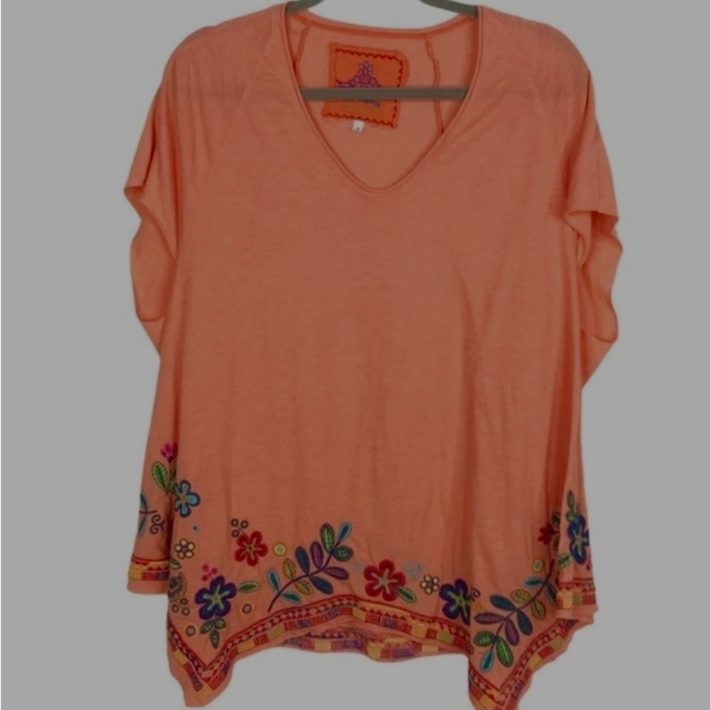 Johnny Was Orange Graphic Embellished Sleeveless Top